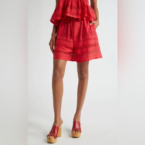 Isabel Marant Étoile (NWT $490) Damina Embroidered Eyelet Cotton Shorts Sz 6 - Picture 1 of 7
